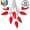 25 Light String Set With Red LED C9 Bulbs On White Wire