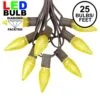 25 Light String Set With Yellow LED C9 Bulbs On Brown Wire