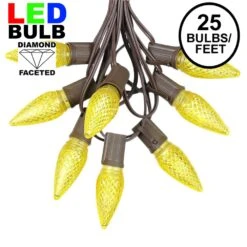 25 Light String Set With Yellow LED C9 Bulbs On Brown Wire
