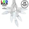 25 Light String Set With Pure White LED C9 Bulbs On White Wire