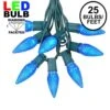25 Light String Set With Blue LED C9 Bulbs On Green Wire