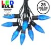 25 Light String Set With Blue LED C9 Bulbs On Black Wire