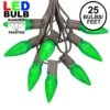 25 Light String Set With Green LED C9 Bulbs On Brown Wire