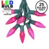 25 Light String Set With Pink LED C9 Bulbs On Green Wire