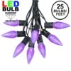 25 Light String Set With Purple LED C9 Bulbs On Black Wire