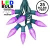 25 Light String Set With Purple LED C9 Bulbs On Green Wire