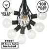 100 G50 Globe Light String Set With Clear Bulbs On Black Wire