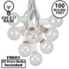 100 G50 Globe Light String Set With Clear Bulbs On White Wire