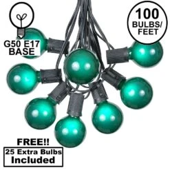 100 G50 Globe Light String Set With Green Bulbs On Black Wire