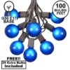 100 G50 Globe Light String Set With Blue Bulbs On Brown Wire