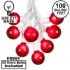 100 G50 Globe Light String Set With Red Bulbs On White Wire