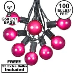 100 G50 Globe Light String Set With Purple Bulbs On Black Wire
