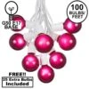 100 G50 Globe Light String Set With Purple Bulbs On White Wire