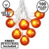 100 G50 Globe Light String Set With Orange Bulbs On White Wire