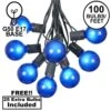 100 G50 Globe Light String Set With Blue Bulbs On Black Wire