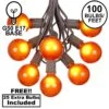 100 G50 Globe Light String Set With Orange Bulbs On Brown Wire