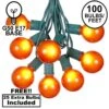 100 G50 Globe Light String Set With Orange On Green Wire