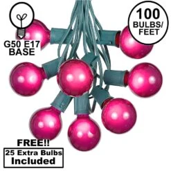 100 G50 Globe Light String Set With Purple On Green Wire