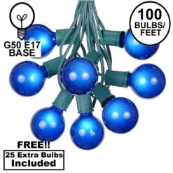 100 G50 Globe Light String Set With Blue On Green Wire
