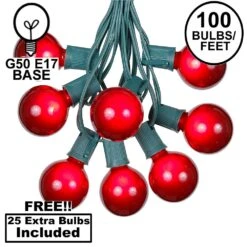 100 G50 Globe Light String Set With Red On Green Wire