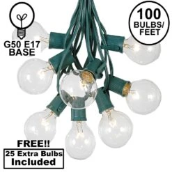 G50 Clear Globe Shaped Bulbs With 100 Socket String Light Set
