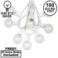 100 G40 Globe String Light Set With Clear Bulbs On White Wire