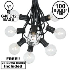 100 G40 Globe String Light Set With Clear Bulbs On Black Wire