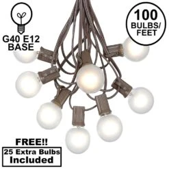 100 G40 Globe String Light Set With Frosted White Bulbs On Brown Wire