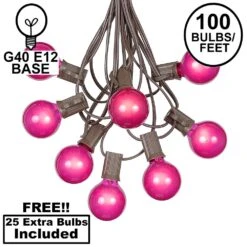100 G40 Globe String Light Set With Pink Bulbs On Brown Wire