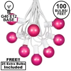 100 G40 Globe String Light Set With Pink Satin Bulbs On White Wire