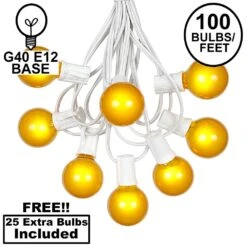 100 G40 Globe String Light Set With Yellow Satin Bulbs On White Wire