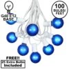 100 G40 Globe String Light Set With Blue Satin Bulbs On White Wire
