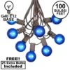 100 G40 Globe String Light Set With Blue Bulbs On Brown Wire