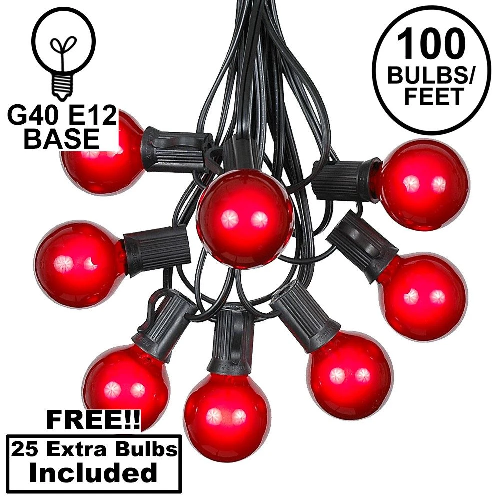 100 G40 Globe String Light Set With Red Bulbs On Black Wire 1 100 G40 Globe String Light Set With Red Bulbs On Black Wire