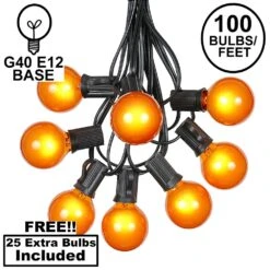 100 G40 Globe String Light Set With Orange Bulbs On Black Wire