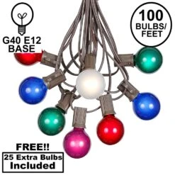 100 G40 Globe String Light Set With Multi Colored Bulbs On Brown Wire