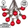 100 G40 Globe String Light Set With Red Bulbs On Brown Wire