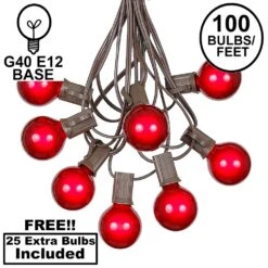 100 G40 Globe String Light Set With Red Bulbs On Brown Wire