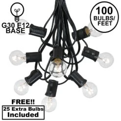 100 G30 Globe String Light Set With Clear Bulbs On Black Wire
