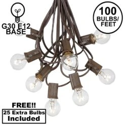 100 G30 Globe String Light Set With Clear Bulbs On Brown Wire