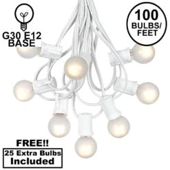 100 G30 Globe String Light Set With Frosted White Bulbs On White Wire