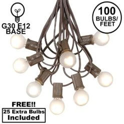 100 G30 Globe String Light Set With Frosted White Bulbs On Brown Wire