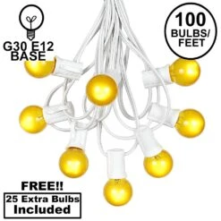 100 G30 Globe String Light Set With Yellow Satin Bulbs On White Wire