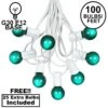 100 G30 Globe String Light Set With Green Satin Bulbs On White Wire