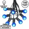 100 G30 Globe String Light Set With Blue Satin Bulbs On Black Wire