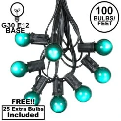 100 G30 Globe String Light Set With Green Satin Bulbs On Black Wire