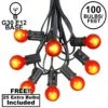 100 G30 Globe String Light Set With Orange Satin Bulbs On Black Wire