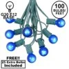 100 G30 Globe String Light Set With Blue Satin Bulbs On Green Wire