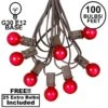 100 G30 Globe String Light Set With Red Satin Bulbs On Brown Wire
