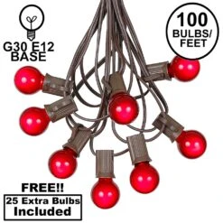 100 G30 Globe String Light Set With Red Satin Bulbs On Brown Wire